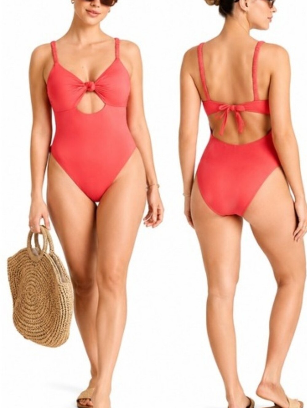Vitamin A Coral Print Knot Front One Piece Swimsuit Cute Resort Vacation s NWT